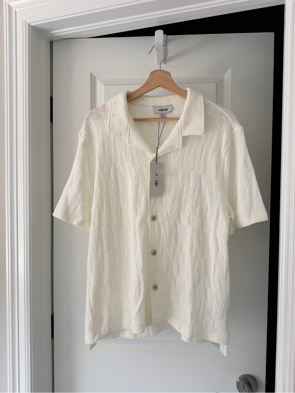 Jason Wu Ivory Textured Knit Polo Cardigan